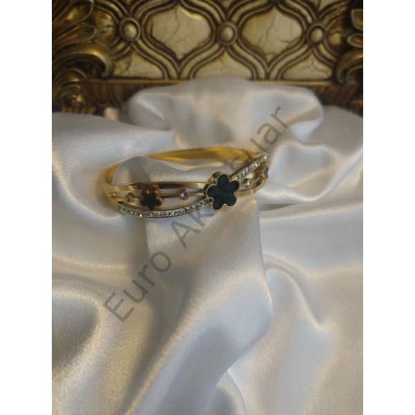 Çelik Gold Siyah Kelepçe Bileklik