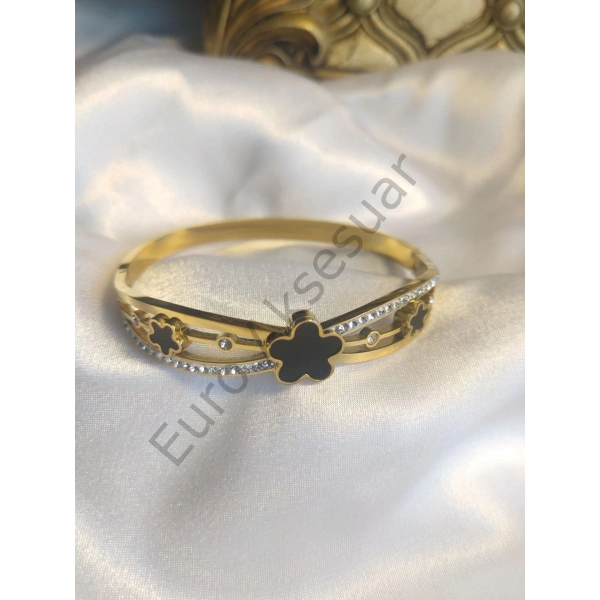 Çelik Gold Siyah Kelepçe Bileklik