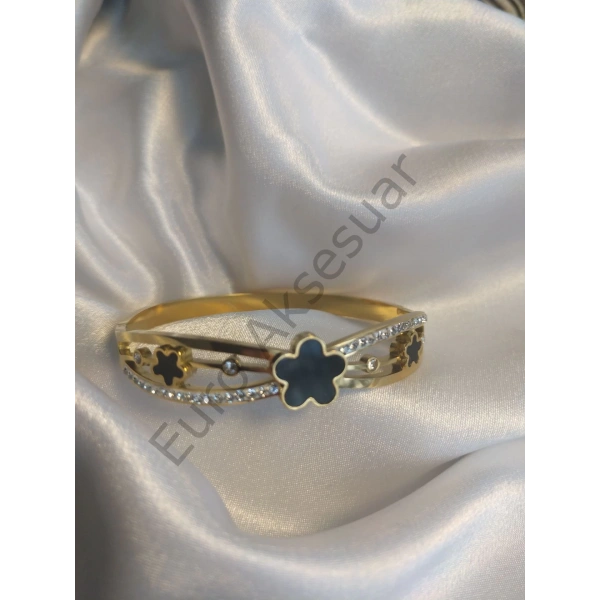 Çelik Gold Siyah Kelepçe Bileklik