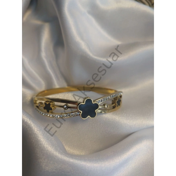 Çelik Gold Siyah Kelepçe Bileklik