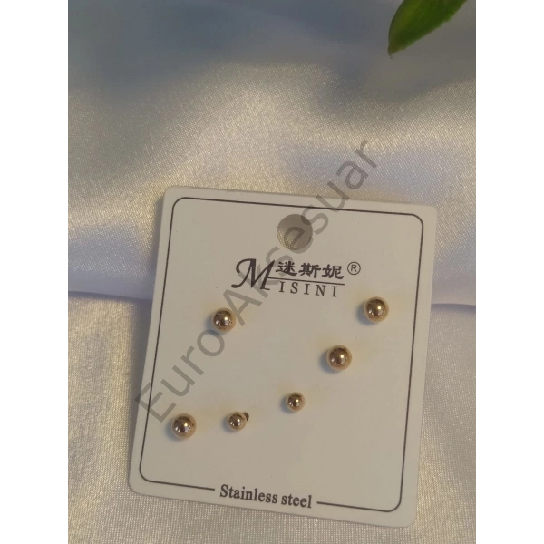 Çelik Gold Top Çoklu Küpe Seti