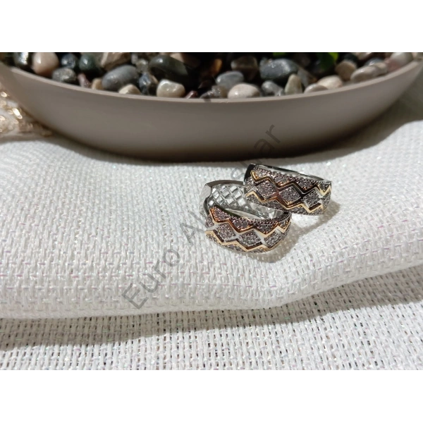 Çelik İki Renkli Dantel Detaylı Küpe