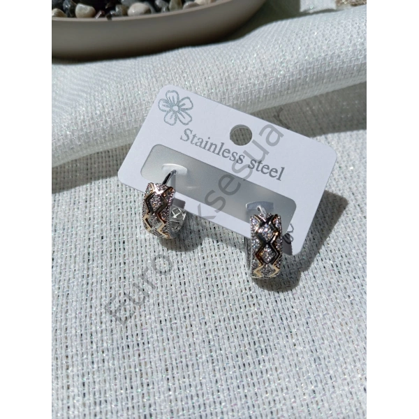 Çelik İki Renkli Dantel Detaylı Küpe