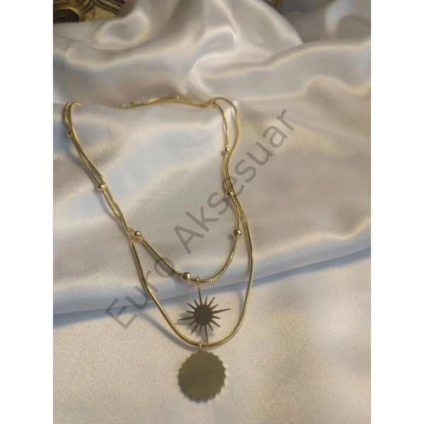 14 K Kaplama Çelik İkili Güneş Kolye