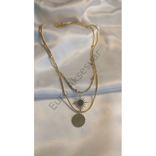 14 K Kaplama Çelik İkili Güneş Kolye