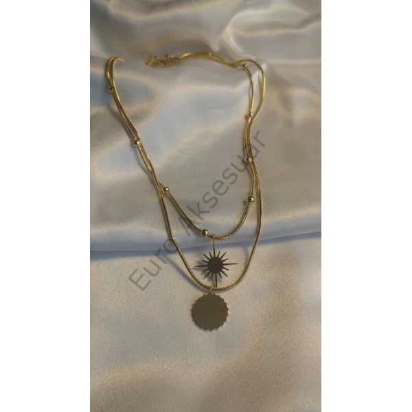 14 K Kaplama Çelik İkili Güneş Kolye