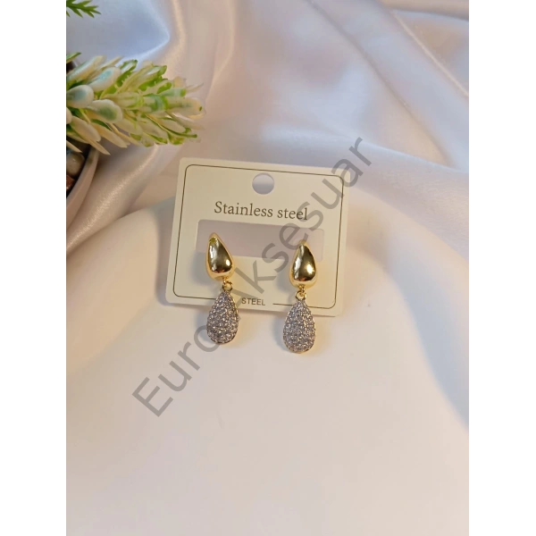 Çelik Küpe Zirkon Taşlı