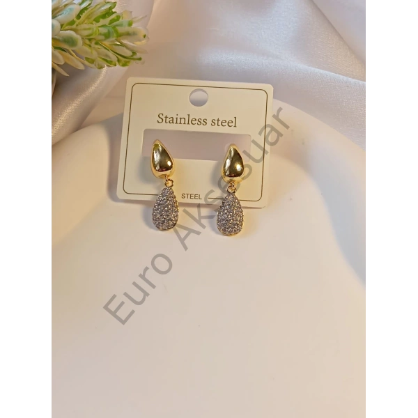 Çelik Küpe Zirkon Taşlı