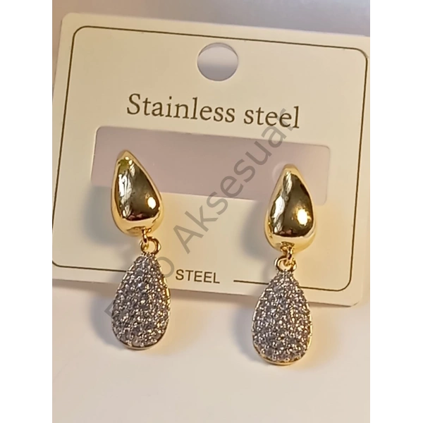 Çelik Küpe Zirkon Taşlı