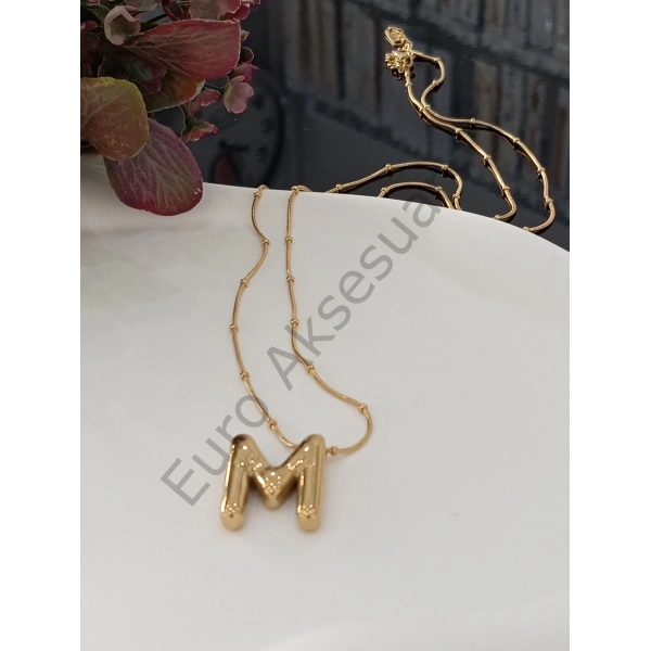 ÇELİK M BALON HARF KOLYE 60 CM