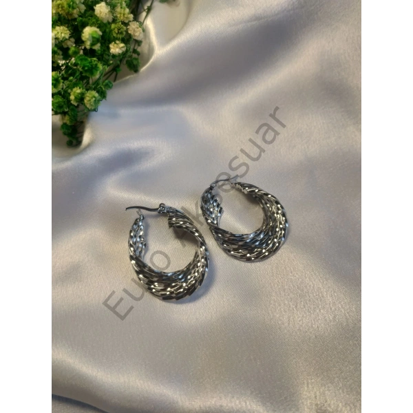 Çelik Silver Asimetrik Küpe