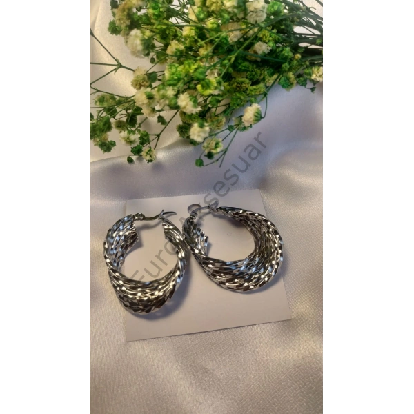 Çelik Silver Asimetrik Küpe