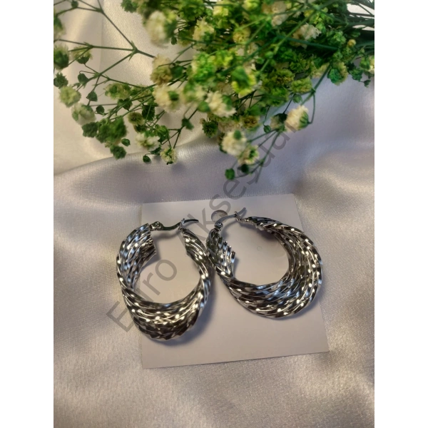 Çelik Silver Asimetrik Küpe