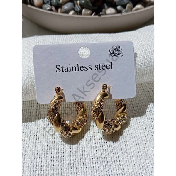 Çelik Taşlı Burgu Küpe