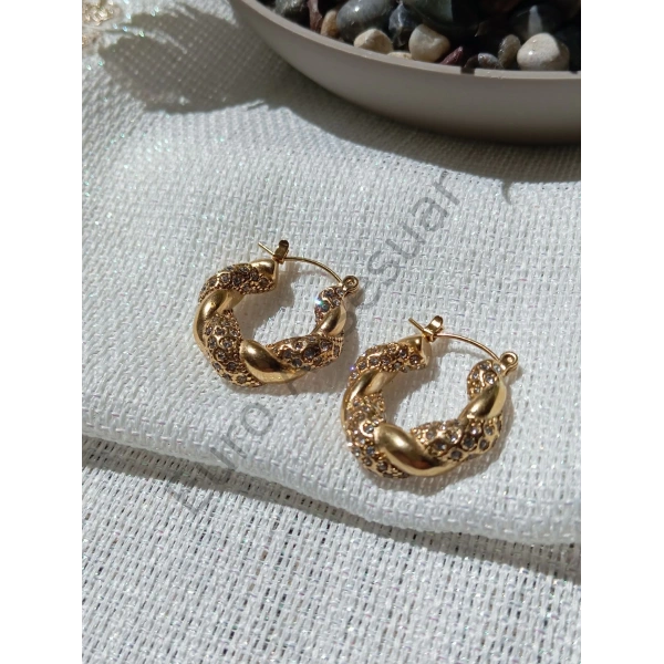 Çelik Taşlı Burgu Küpe