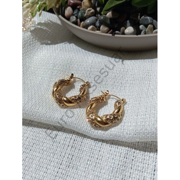 Çelik Taşlı Burgu Küpe