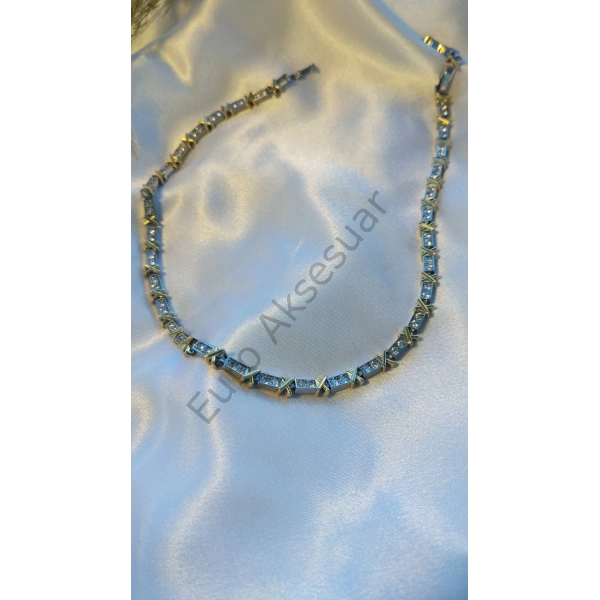 Çelik Zirkon Taşlı Xoxo Kolye