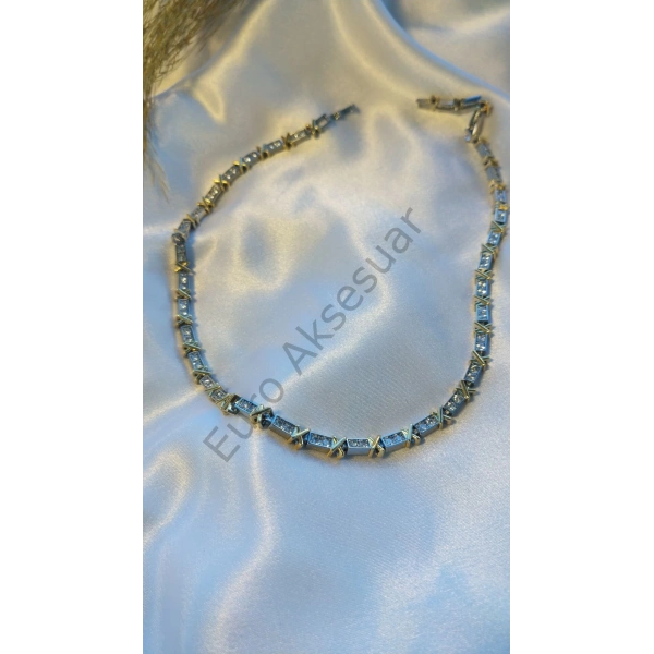 Çelik Zirkon Taşlı Xoxo Kolye