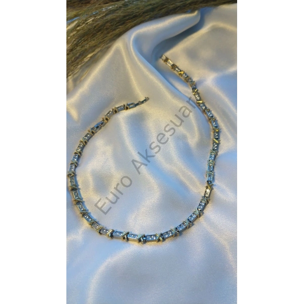 Çelik Zirkon Taşlı Xoxo Kolye