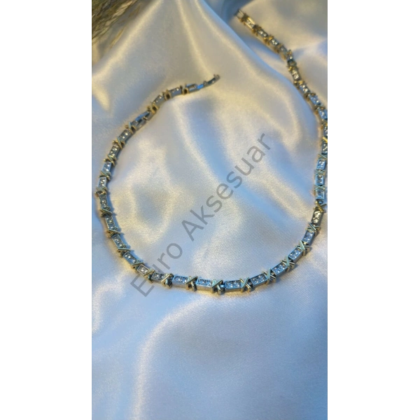 Çelik Zirkon Taşlı Xoxo Kolye