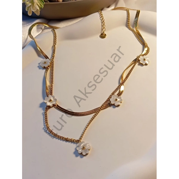 ÇİÇEK DETAYLI İTALYAN ZİNCİRLİ KOLYE