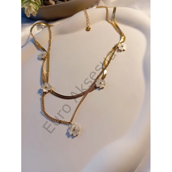 ÇİÇEK DETAYLI İTALYAN ZİNCİRLİ KOLYE