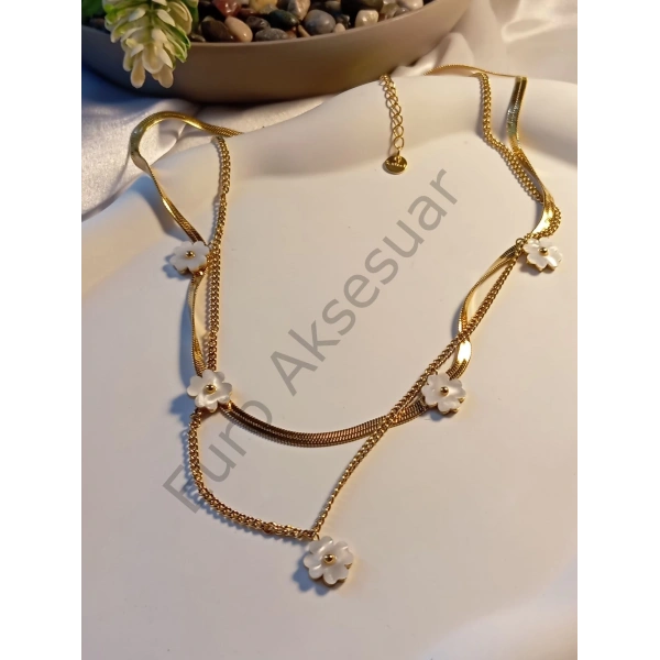 ÇİÇEK DETAYLI İTALYAN ZİNCİRLİ KOLYE