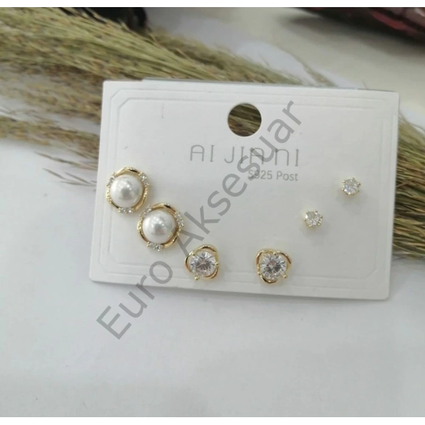 Çoklu VIP Küpe - Gold İncili