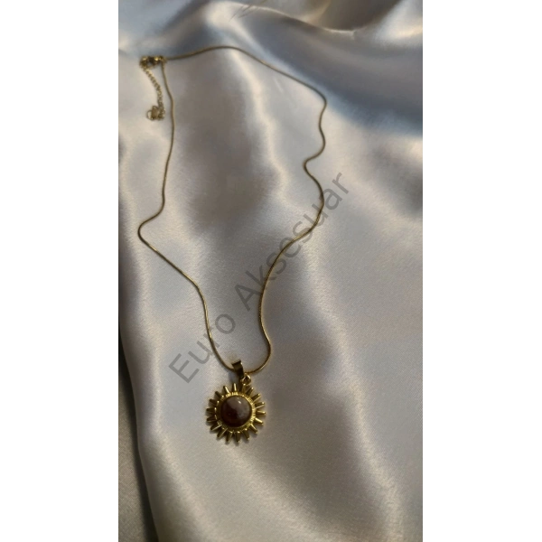 Doğaltaşlı Çelik Güneş Kolye