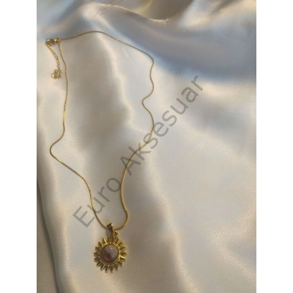 Doğaltaşlı Çelik Güneş Kolye