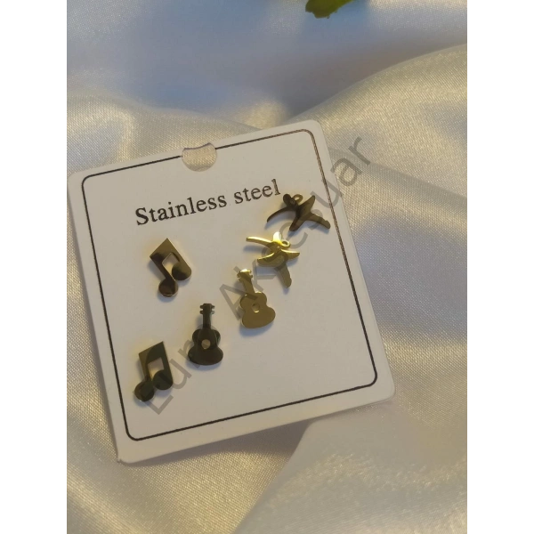 Gitar Figürlü Çelik Çoklu Küpe