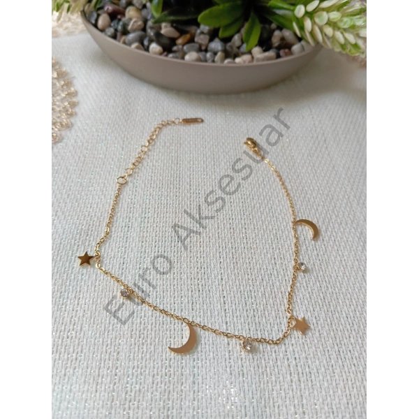 Gold Ay Yıldız Çelik Halhal