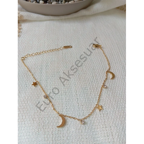 Gold Ay Yıldız Çelik Halhal