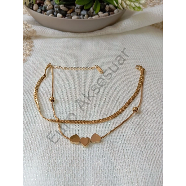 Gold Kalp Detaylı Çelik Halhal