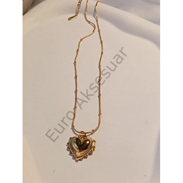 Gold Kalp Detaylı Çelik Kolye