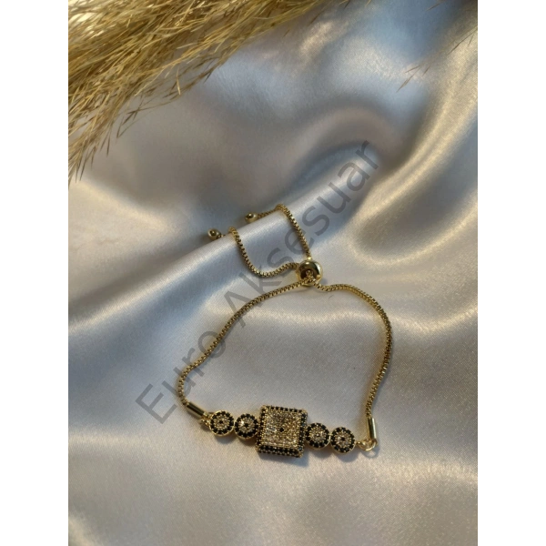 Gold Kare Zirkon Taşlı VIP Bileklik