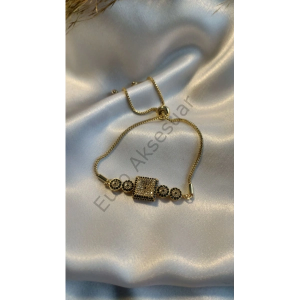 Gold Kare Zirkon Taşlı VIP Bileklik