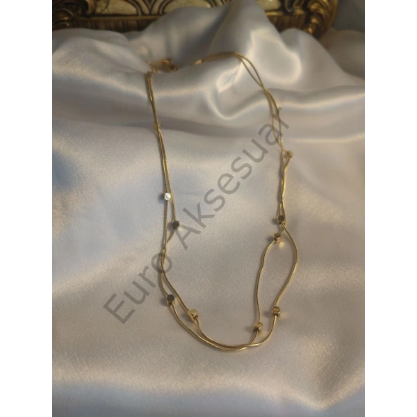 Gold Küp Detaylı İkili Kolye