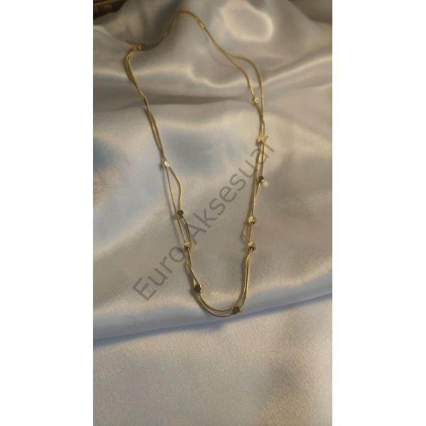 Gold Küp Detaylı İkili Kolye