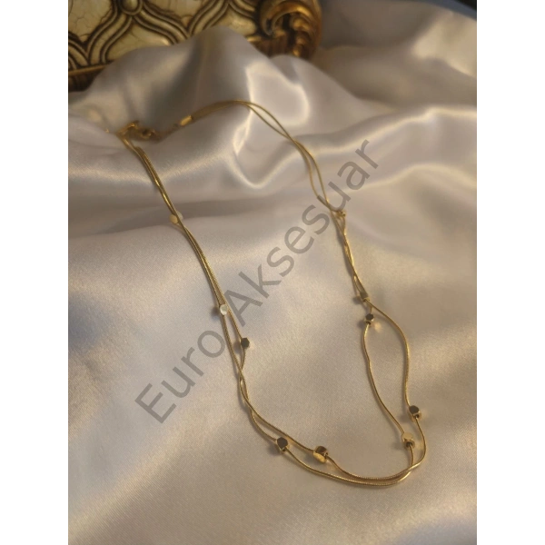 Gold Küp Detaylı İkili Kolye