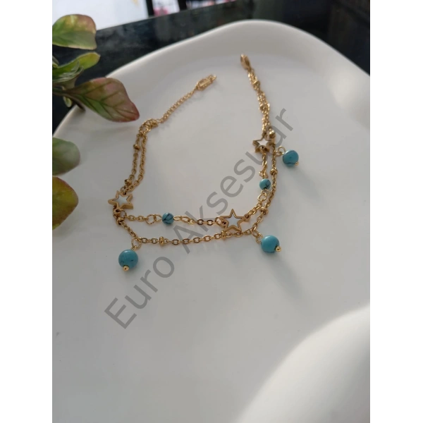 Gold Mavi Boncuklu Halhal - Çelik