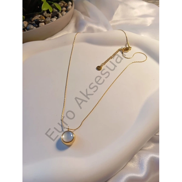 GOLD MİNİMAL SEDEFLİ ÇELİK KOLYE