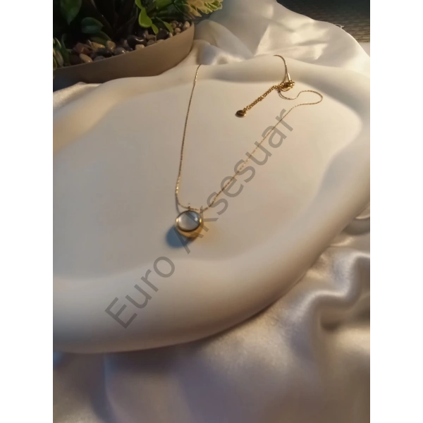 GOLD MİNİMAL SEDEFLİ ÇELİK KOLYE