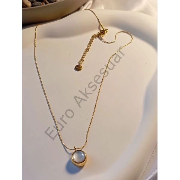 GOLD MİNİMAL SEDEFLİ ÇELİK KOLYE