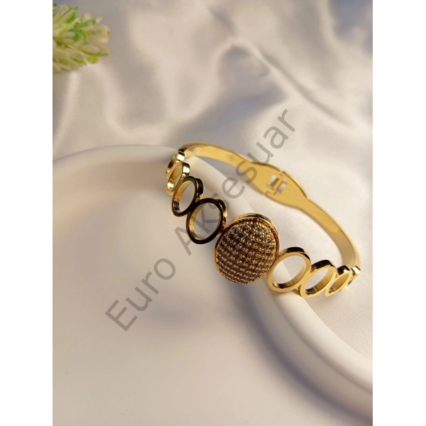 Gold Oval Detaylı Kelepçe Bileklik