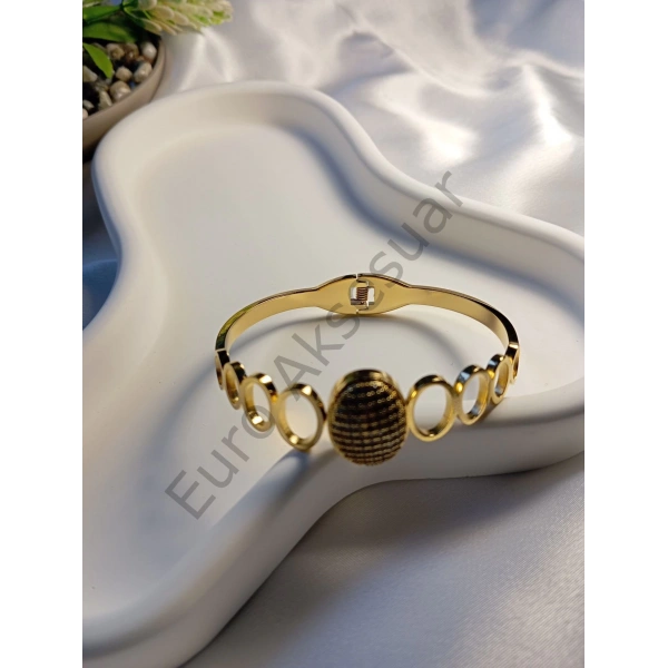 Gold Oval Detaylı Kelepçe Bileklik
