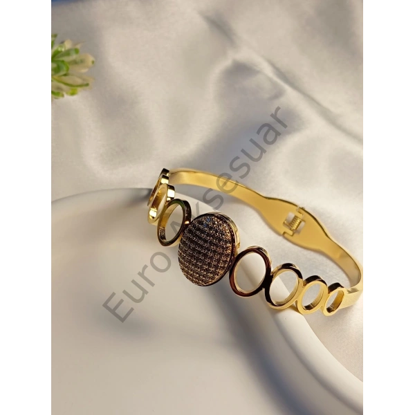 Gold Oval Detaylı Kelepçe Bileklik