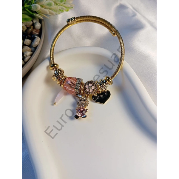 Gold Pembe Tavşan Figürlü Charm Bileklik