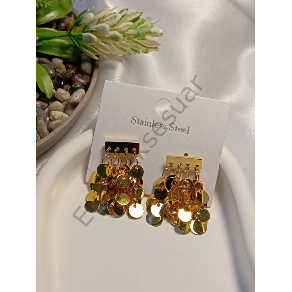 Gold Pullu Çelik Küpe