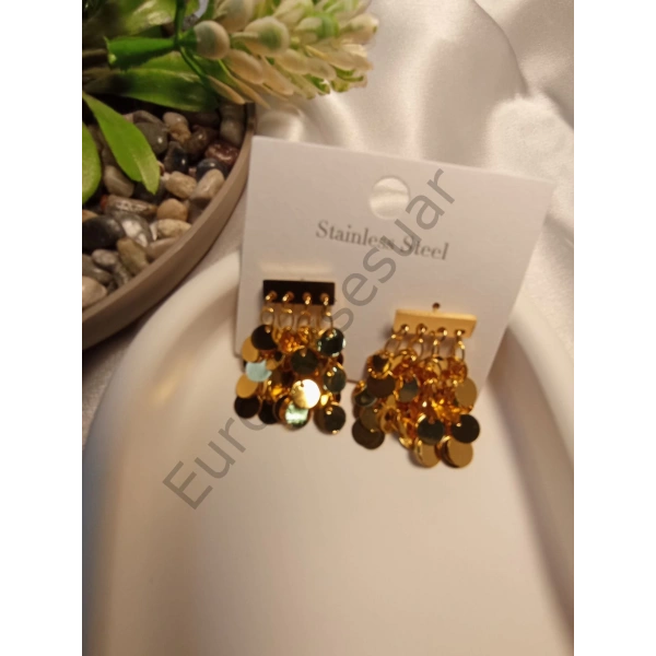 Gold Pullu Çelik Küpe